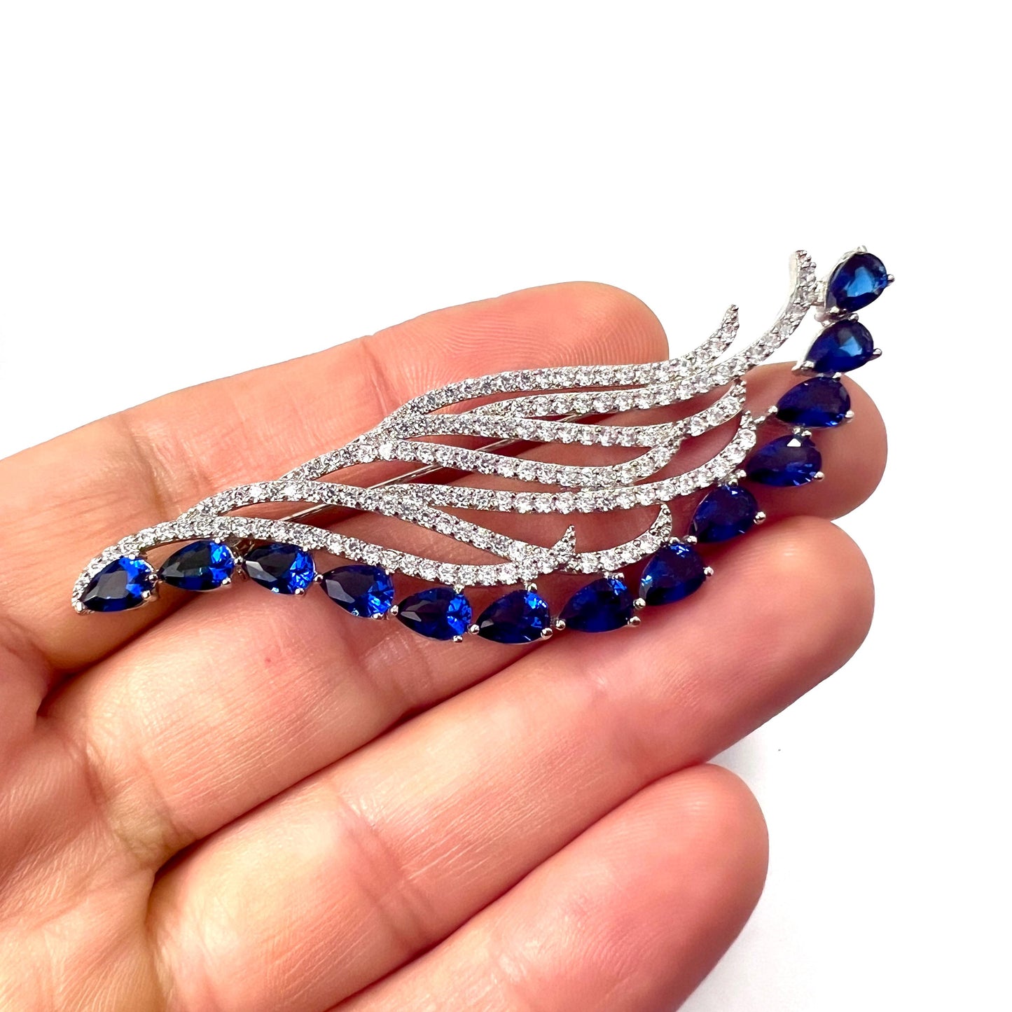 Vintage Faux Diamond and Sapphire Paste Wave Brooch