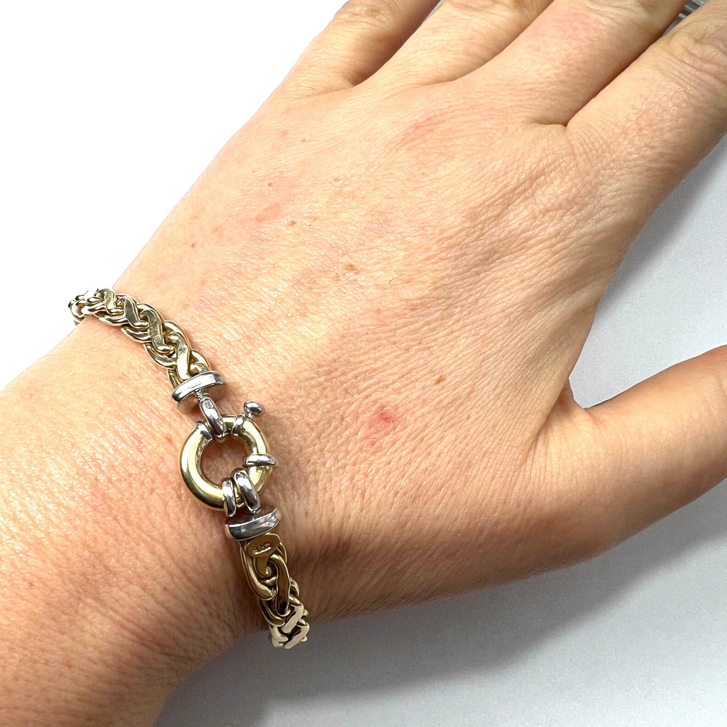 Vintage 9CT Yellow and White Gold Spiga Wheat Style Bracelet