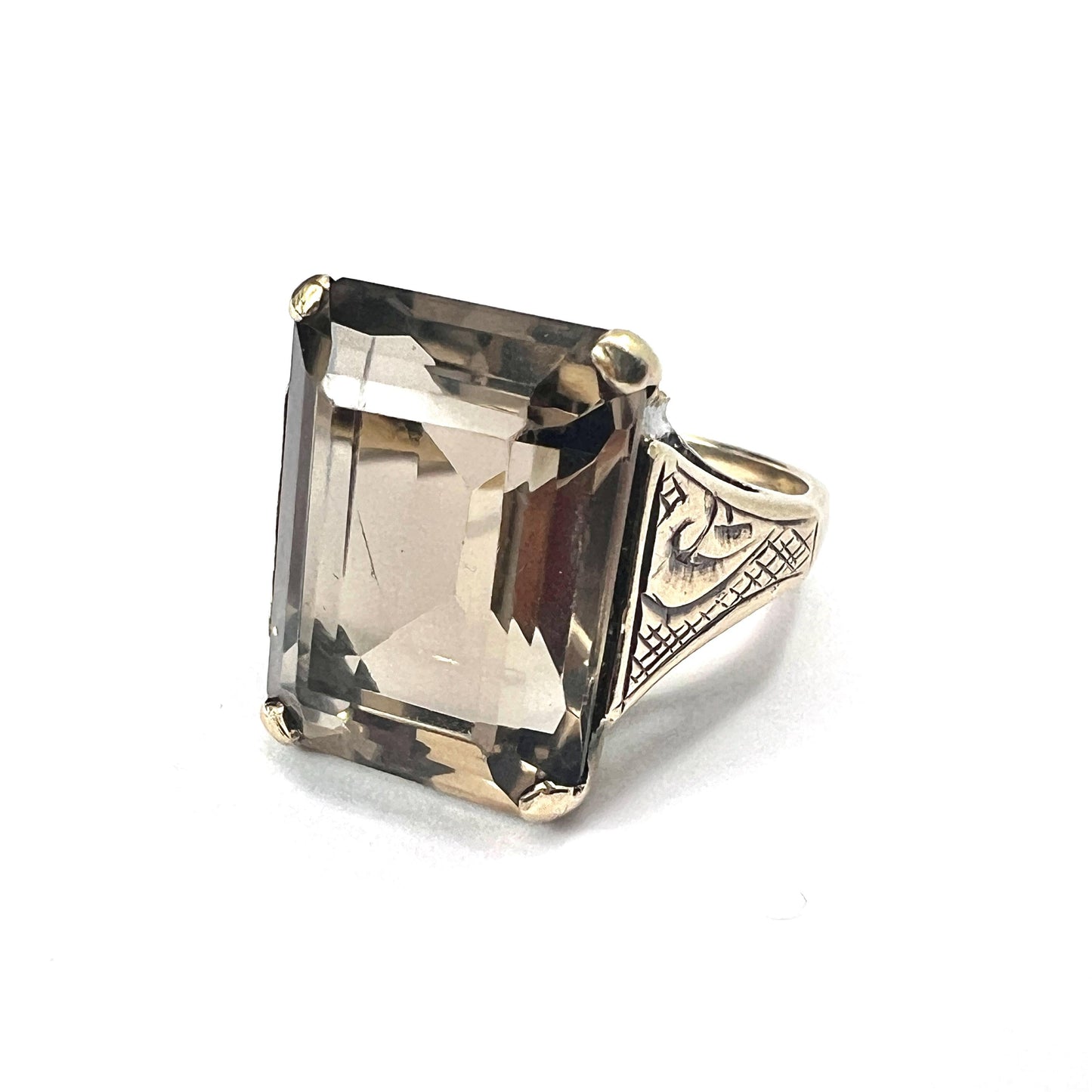 Victorian 9CT Gold Smoky Quartz Rectangular Cocktail Ring