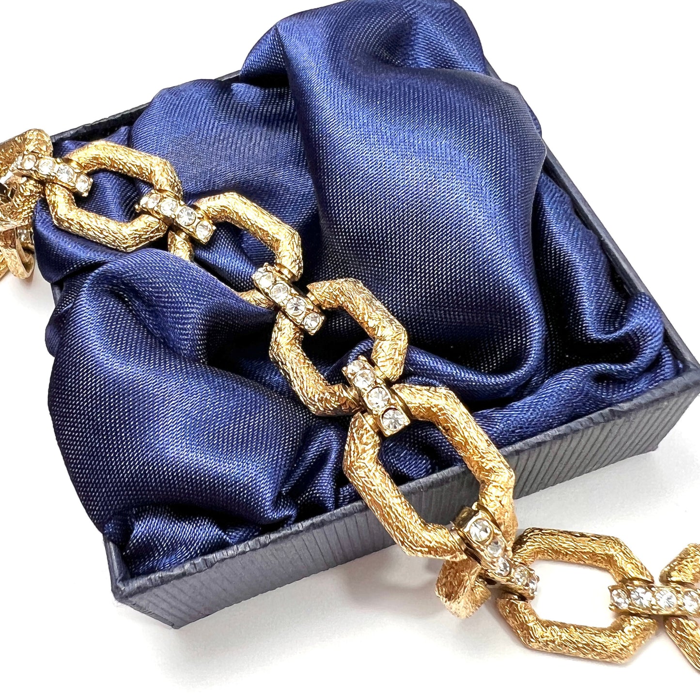 Vintage Attwood & Sawyer Gold Plated Swarovski Crystal Link Bracelet