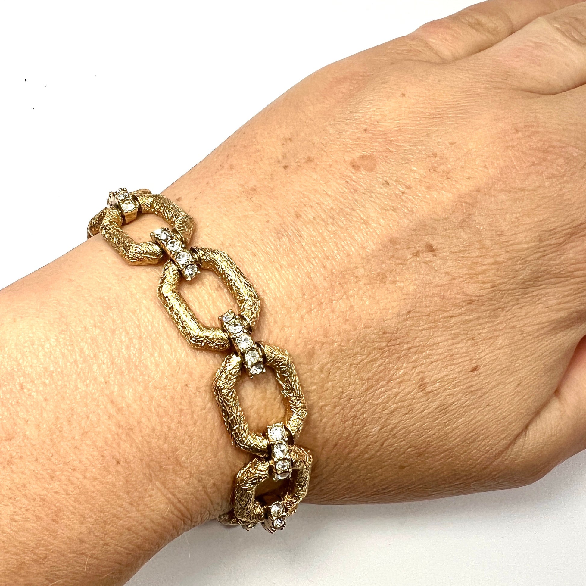 Vintage Attwood & Sawyer Gold Plated Swarovski Crystal Link Bracelet