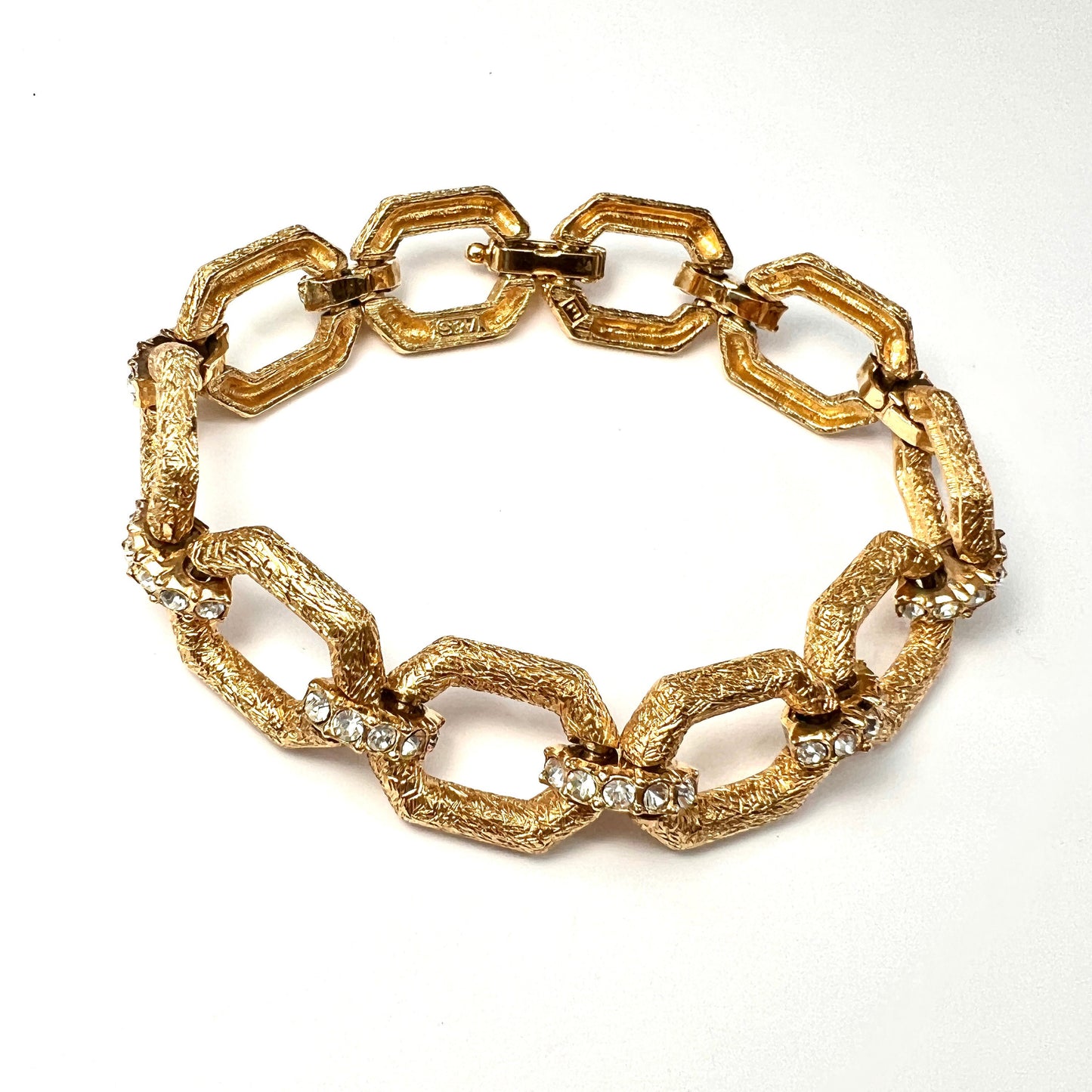 Vintage Attwood & Sawyer Gold Plated Swarovski Crystal Link Bracelet
