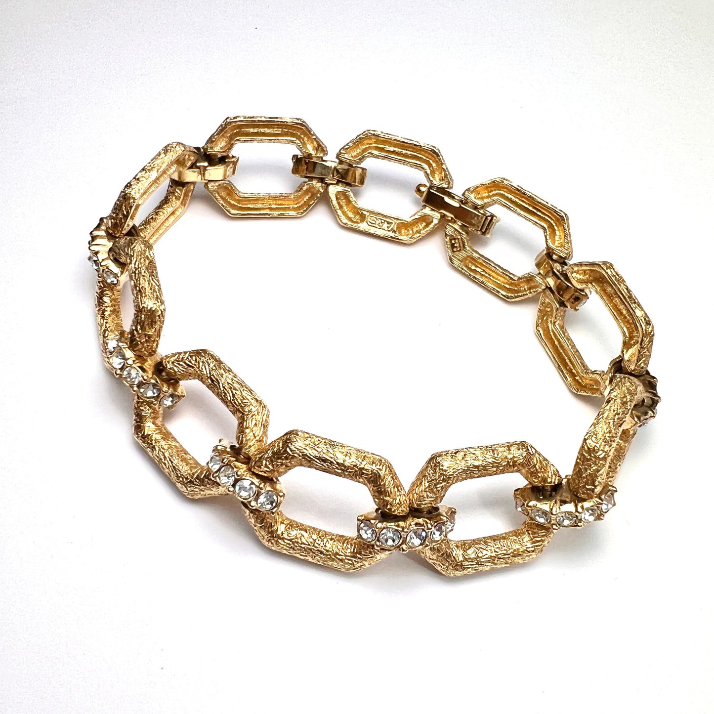 Vintage Attwood & Sawyer Gold Plated Swarovski Crystal Link Bracelet