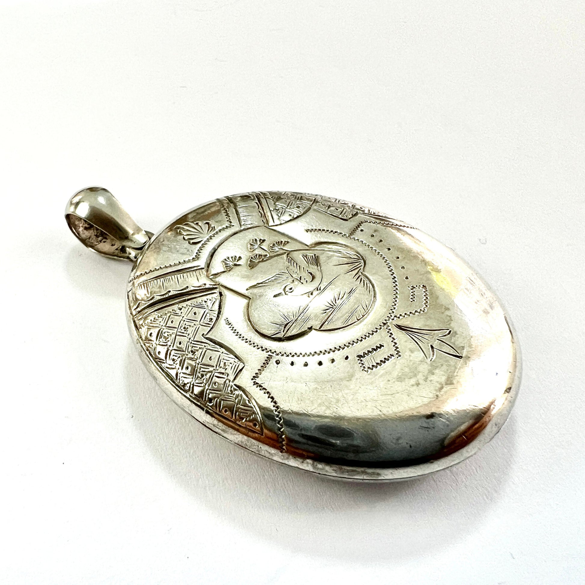 Antique Victorian Sterling Silver Bird Locket Pendant