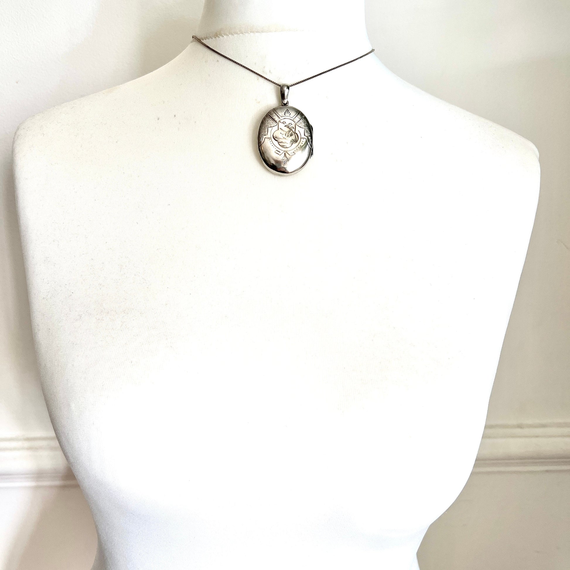 Antique Victorian Sterling Silver Bird Locket Pendant