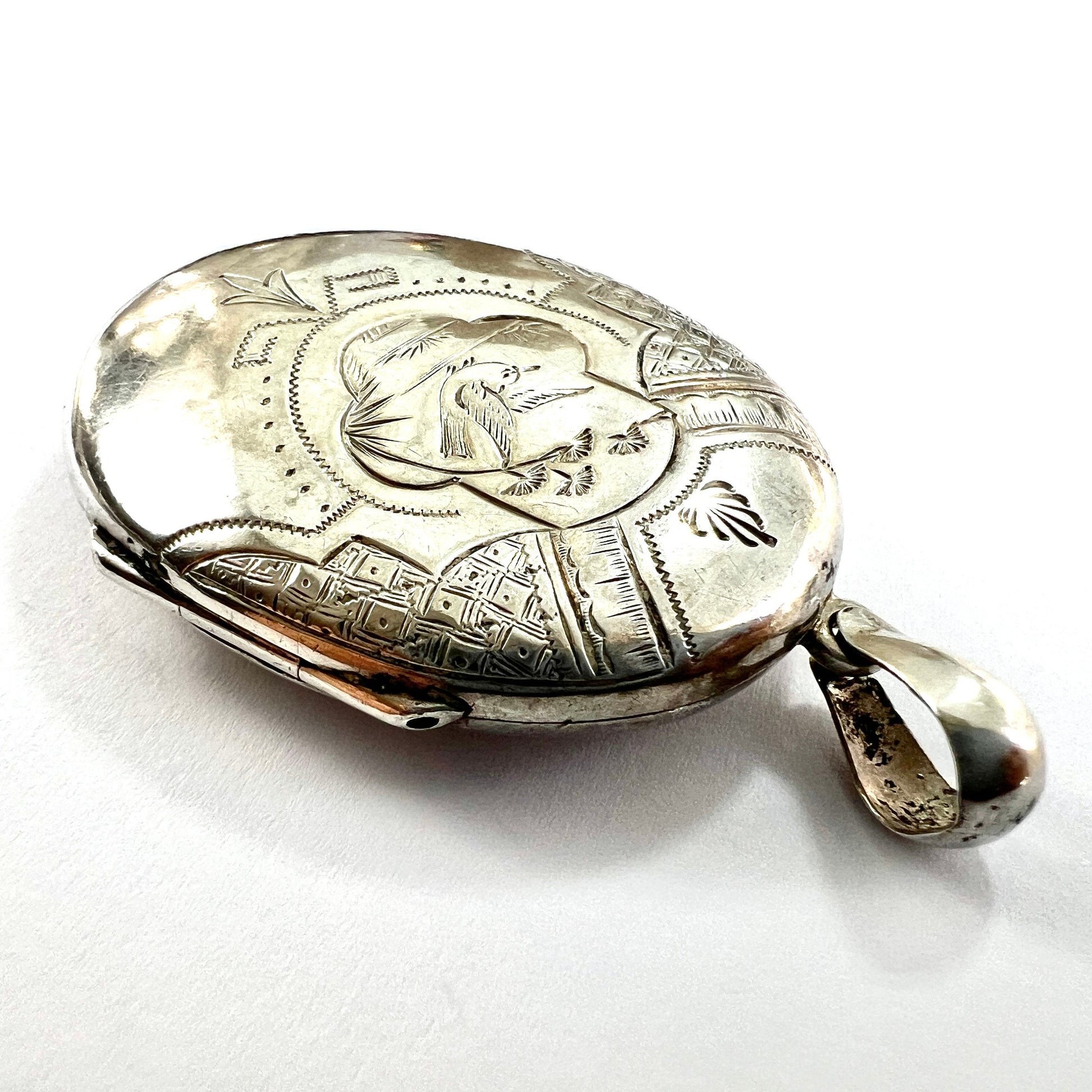 Antique Victorian Sterling Silver Bird Locket Pendant