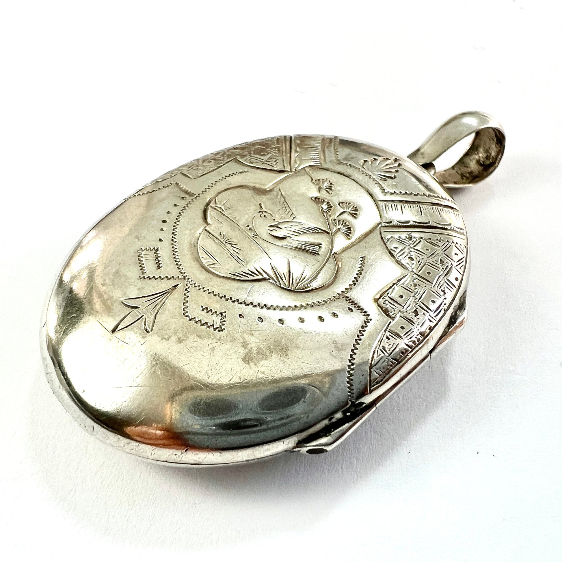 Antique Victorian Sterling Silver Bird Locket Pendant