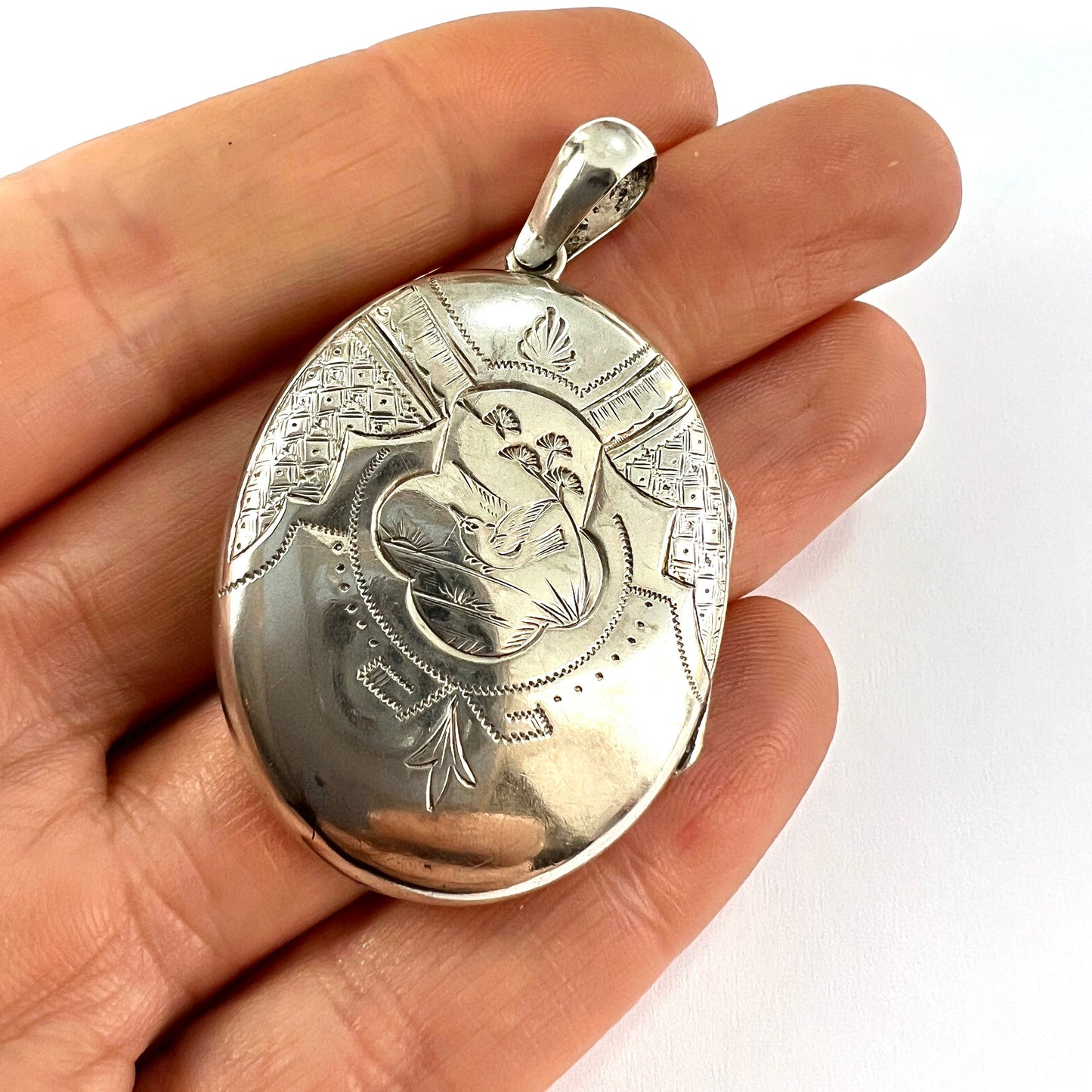 Antique Victorian Sterling Silver Bird Locket Pendant