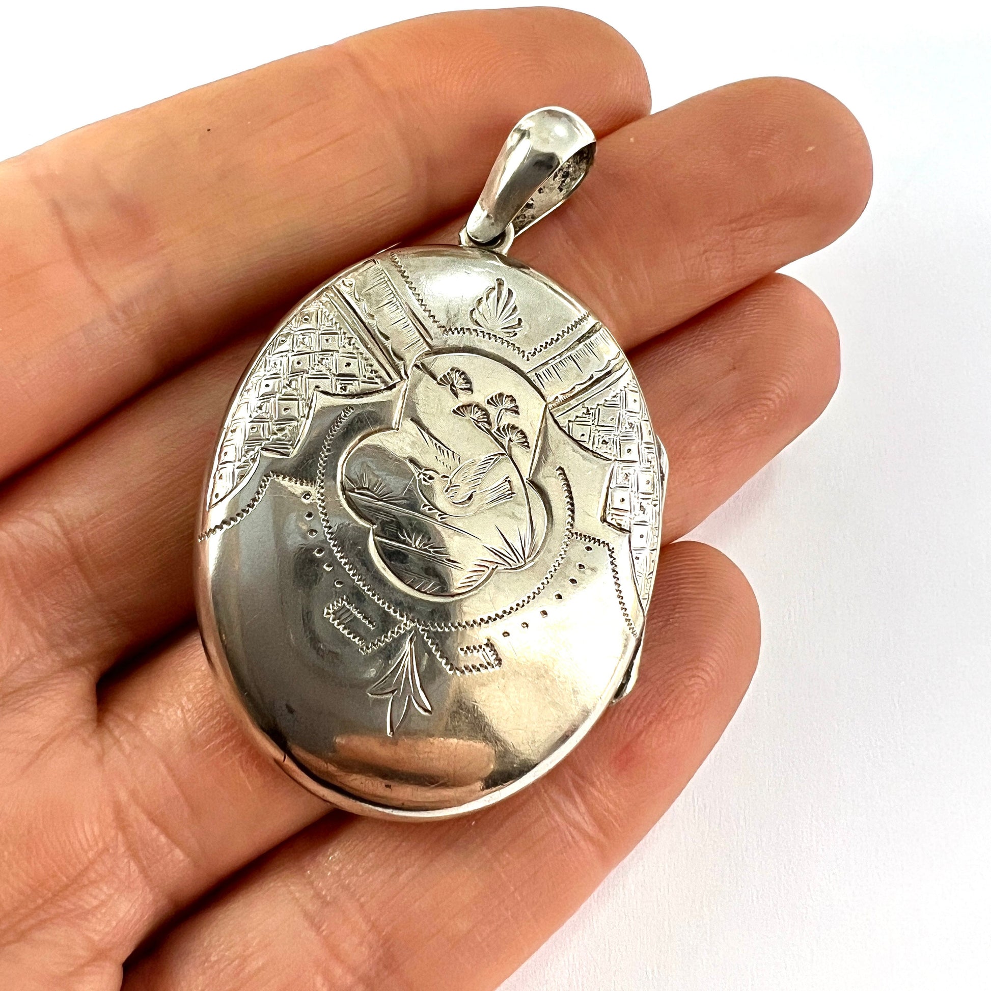 Antique Victorian Sterling Silver Bird Locket Pendant