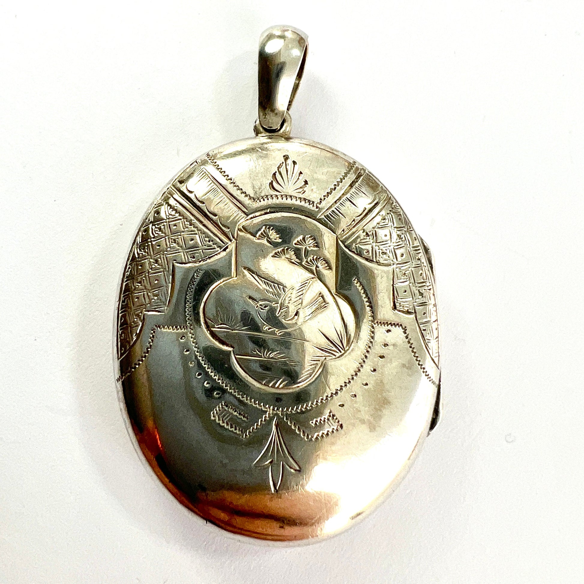 Antique Victorian Sterling Silver Bird Locket Pendant