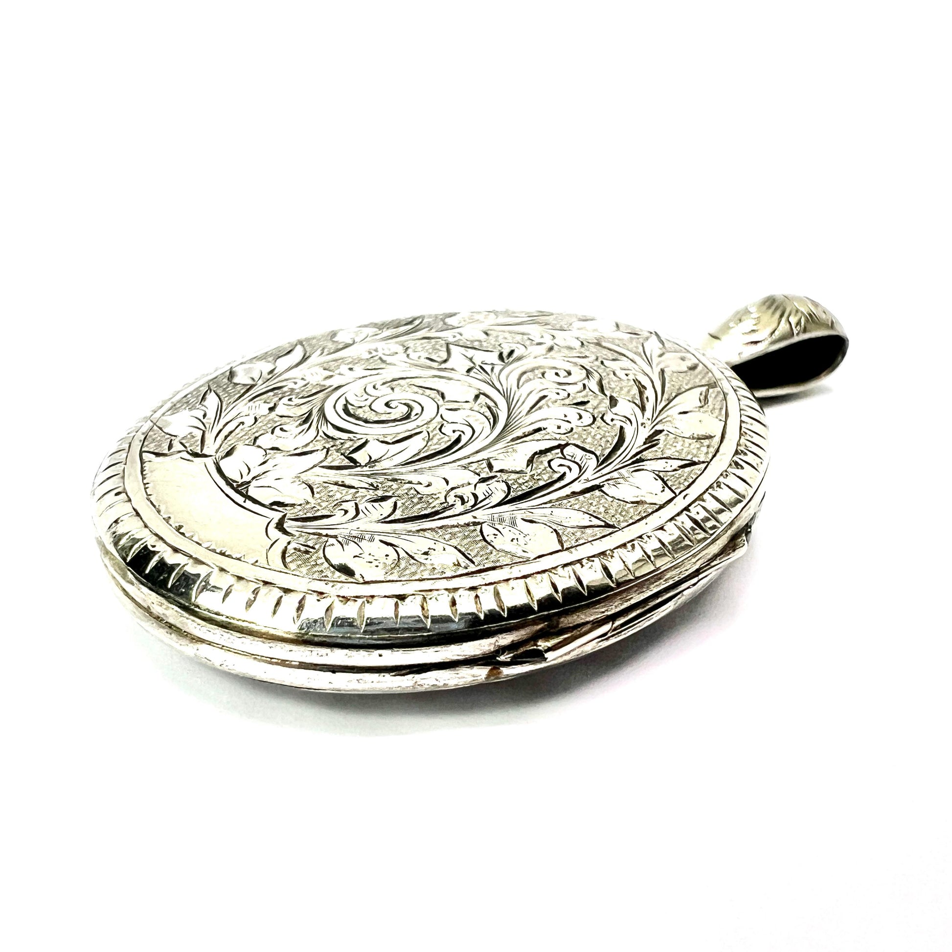 Large Antique Victorian Engraved Silver Locket Pendant