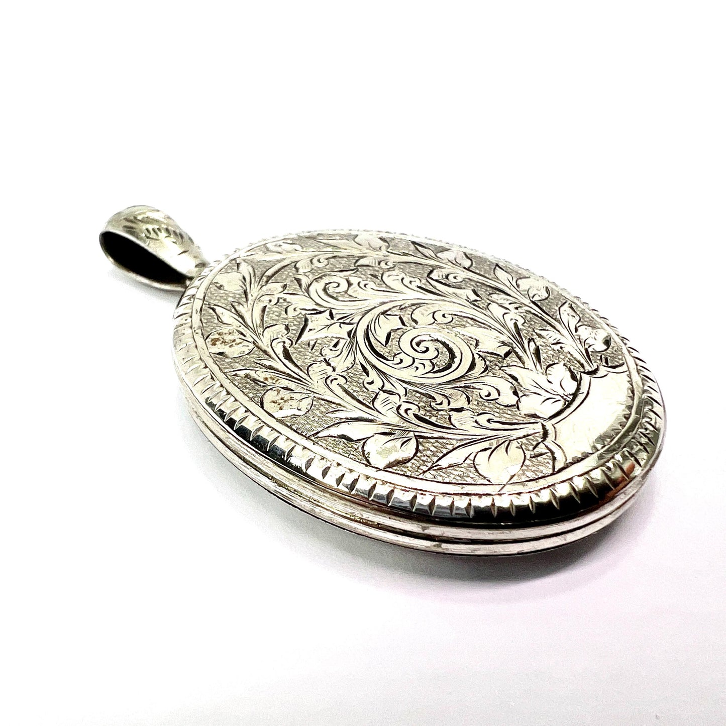 Large Antique Victorian Engraved Silver Locket Pendant