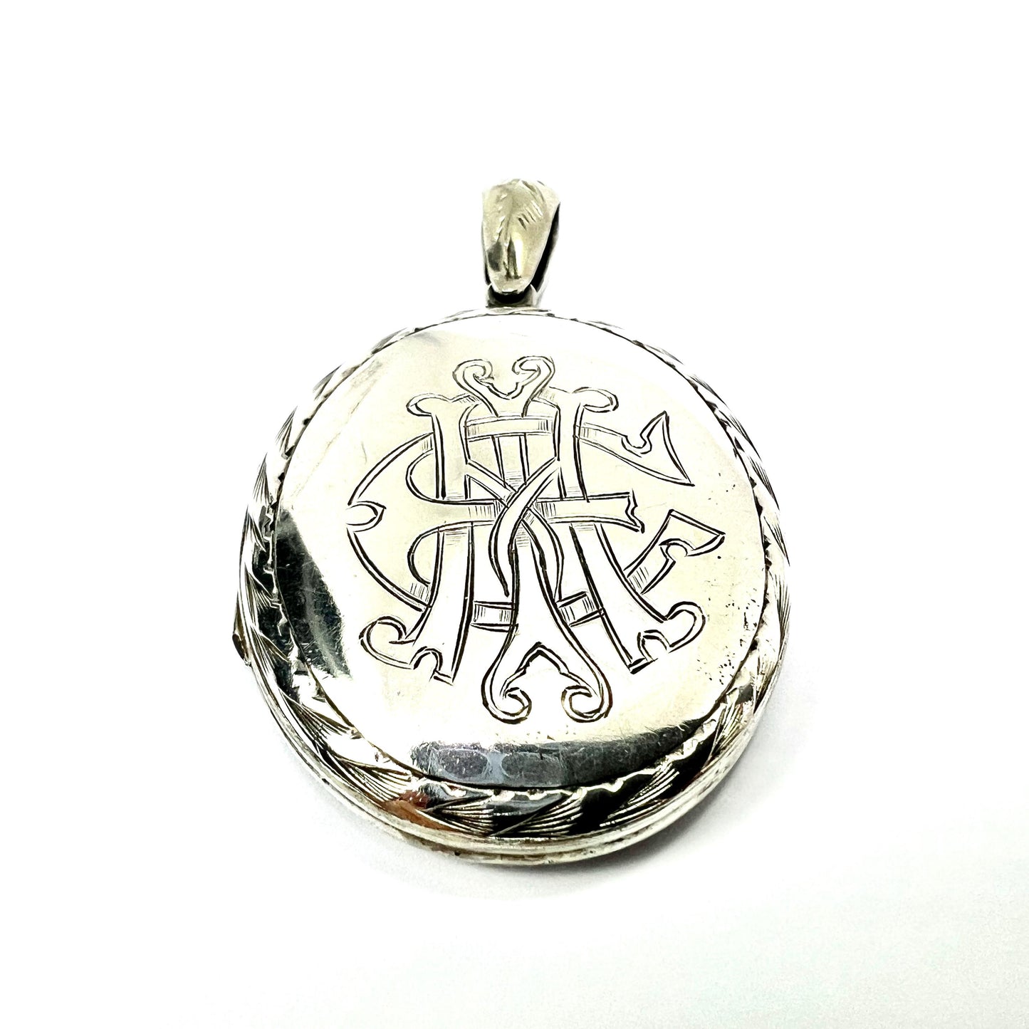 Large Antique Victorian Engraved Silver Locket Pendant