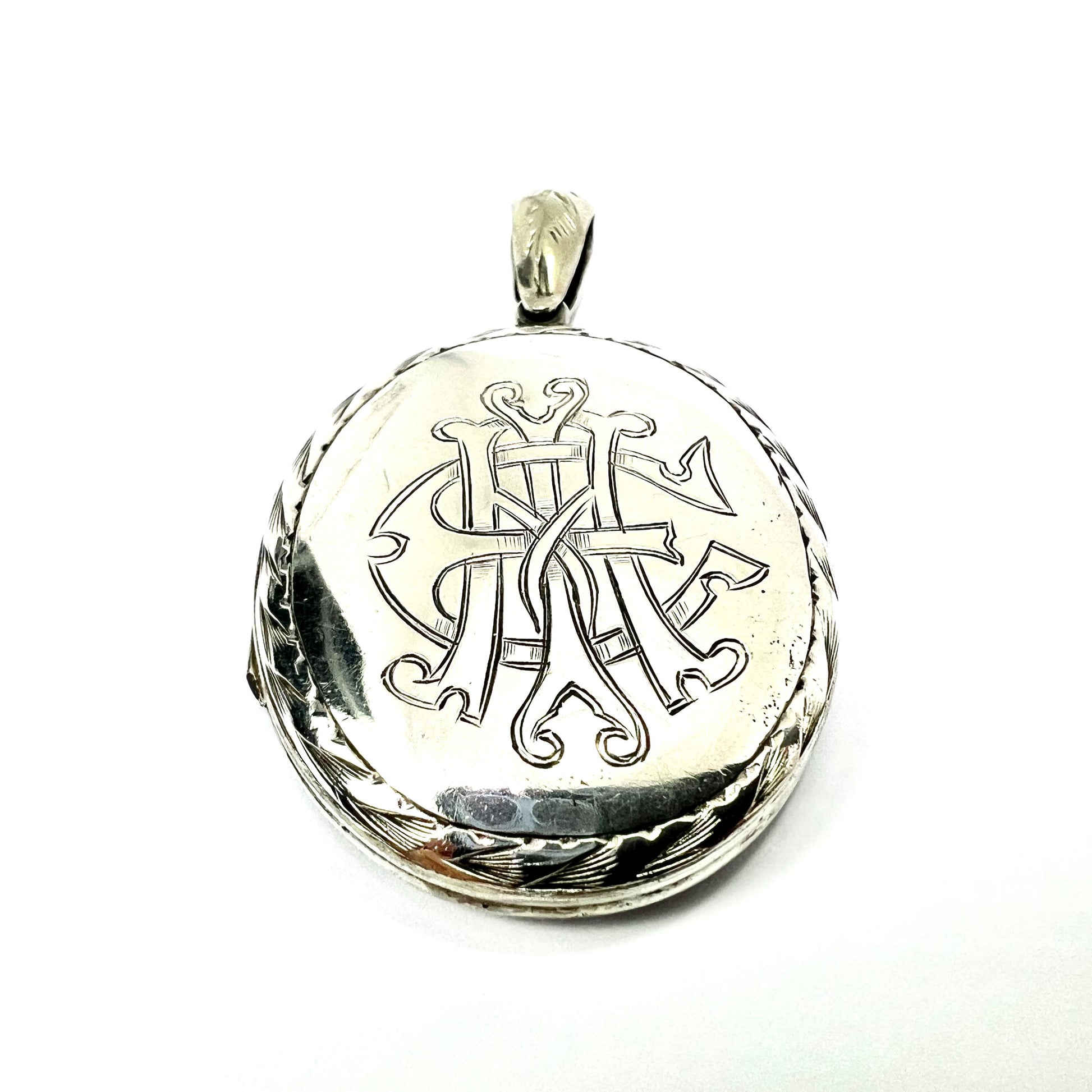 Large Antique Victorian Engraved Silver Locket Pendant