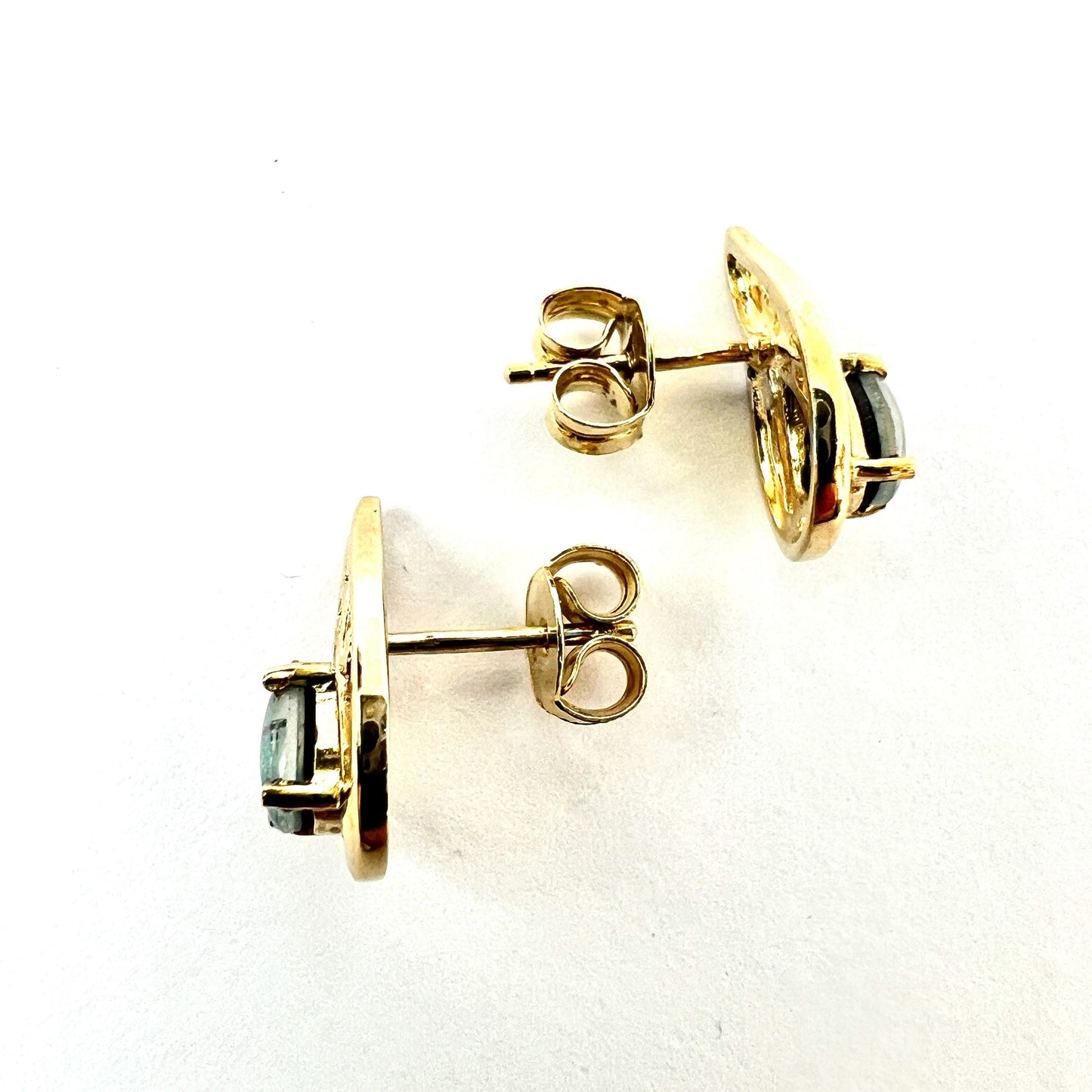 Vintage Diamond Opal Mosaic Solid 9CT Gold Teardrop Stud Earrings
