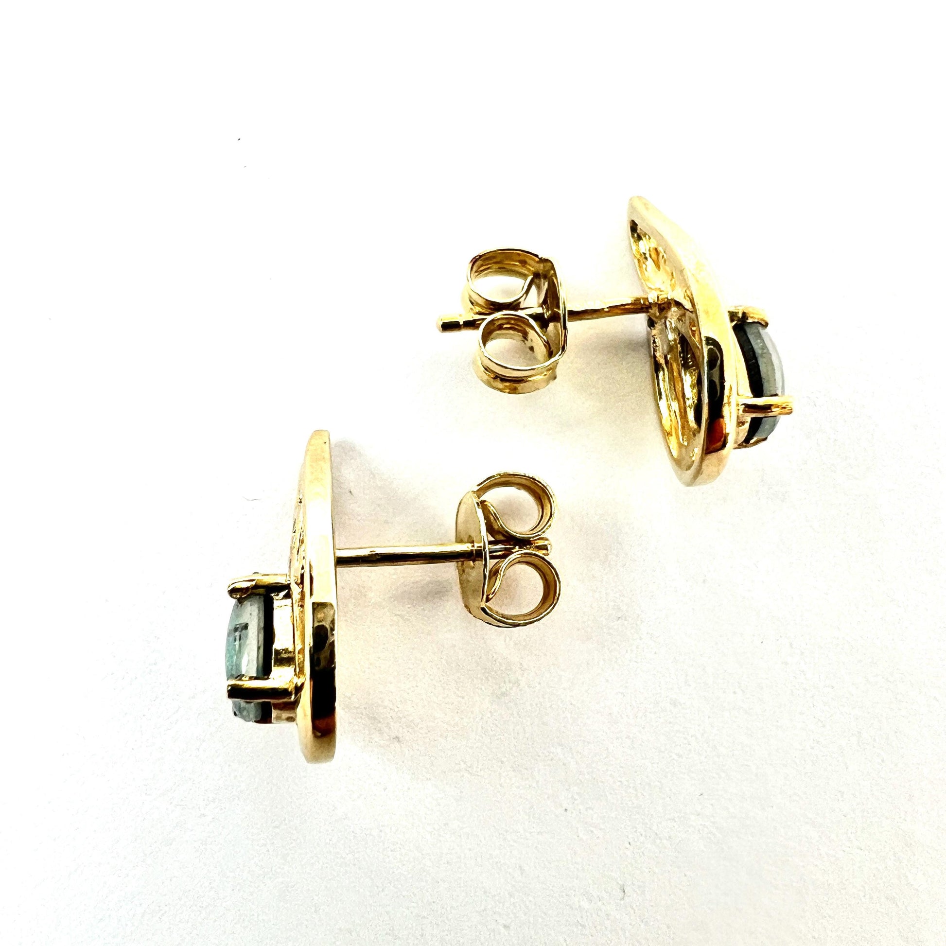 Vintage Diamond Opal Mosaic Solid 9CT Gold Teardrop Stud Earrings