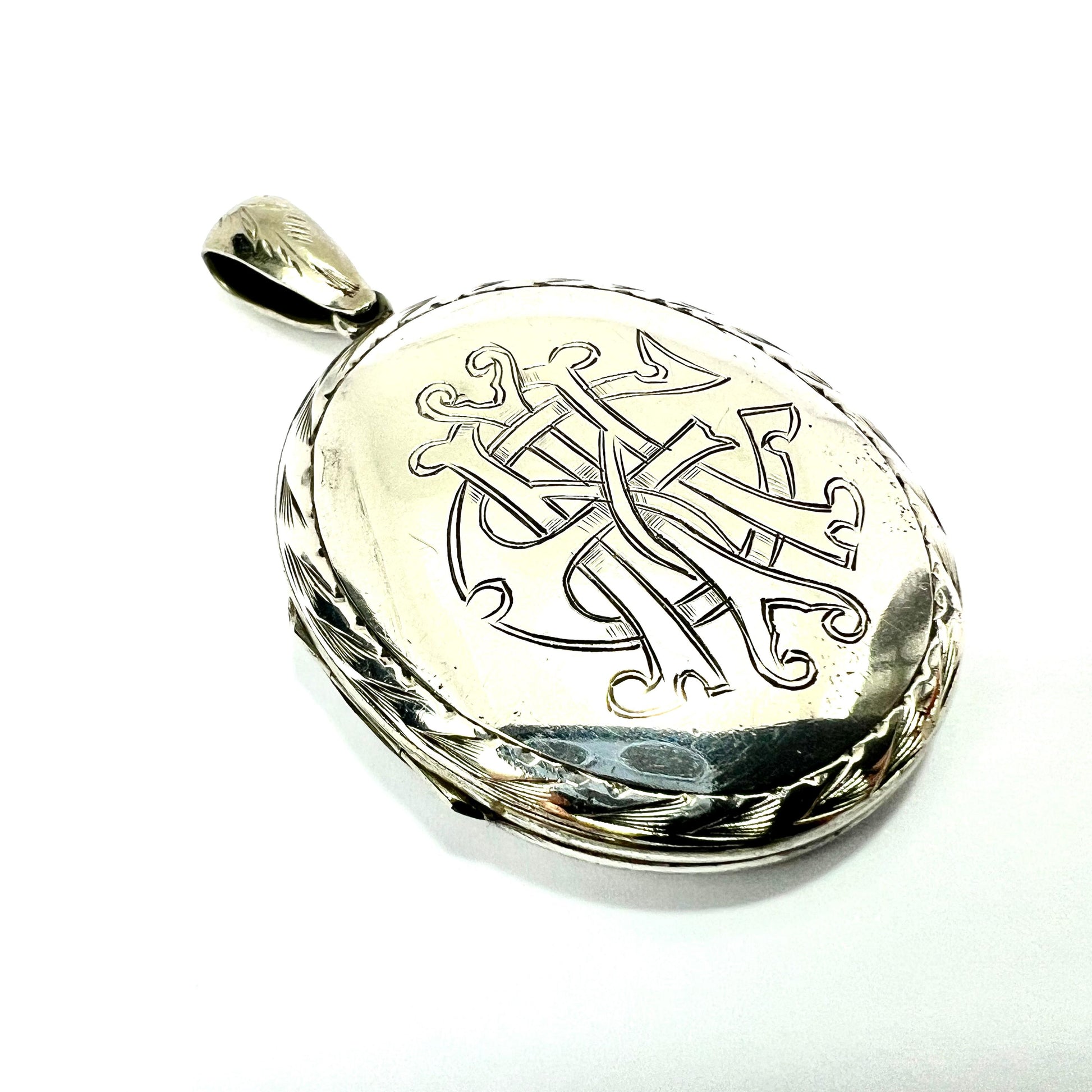 Large Antique Victorian Engraved Silver Locket Pendant