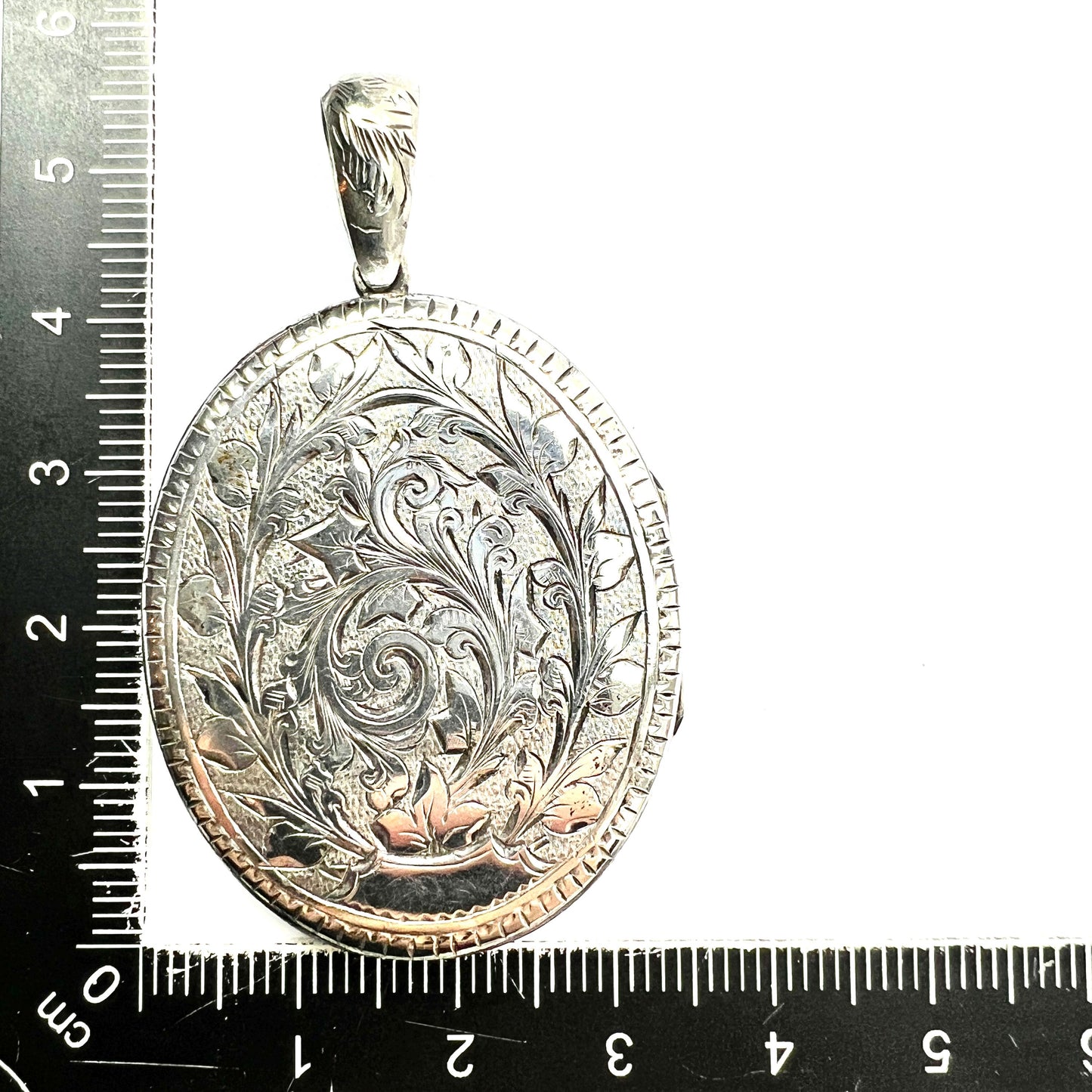 Large Antique Victorian Engraved Silver Locket Pendant