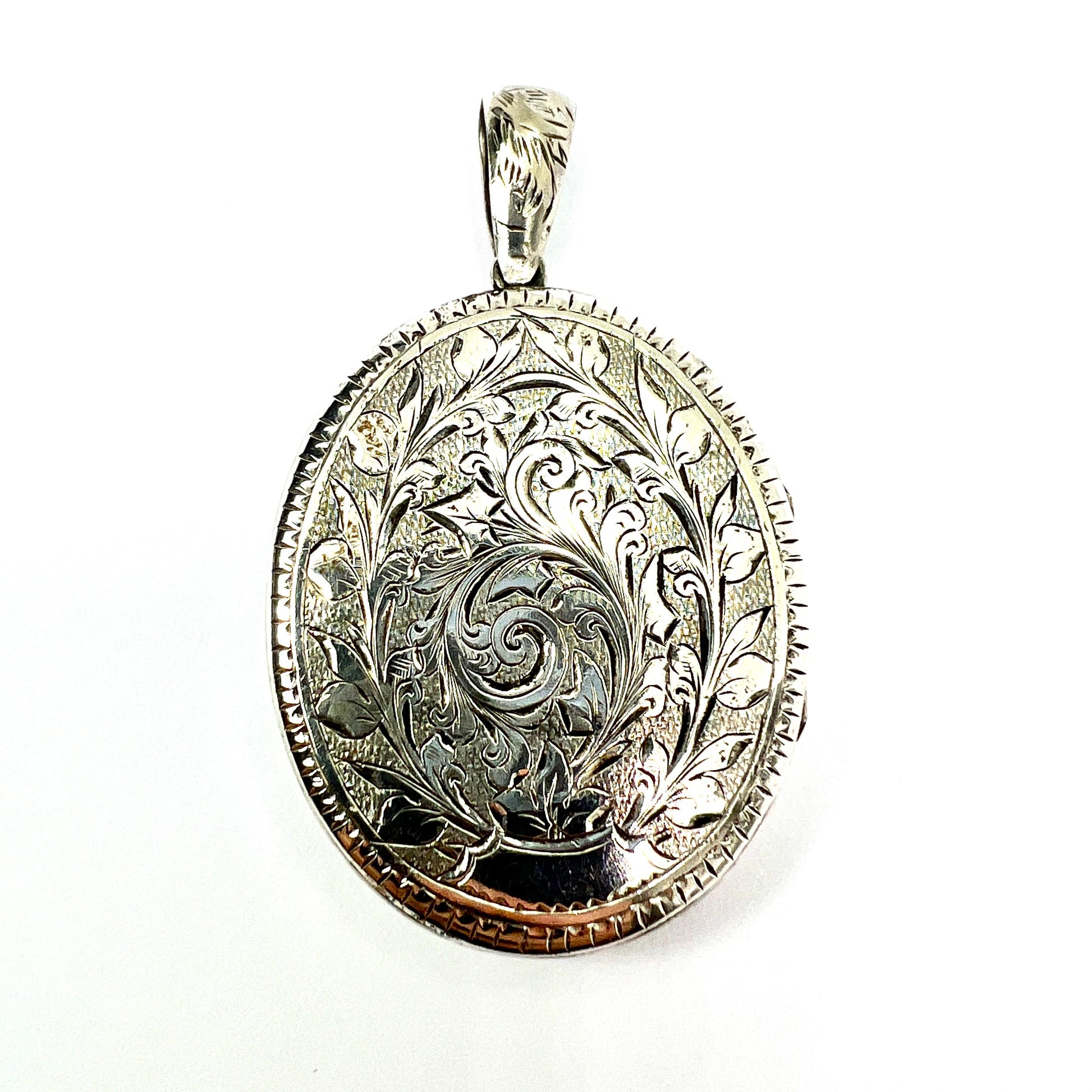 Large Antique Victorian Engraved Silver Locket Pendant