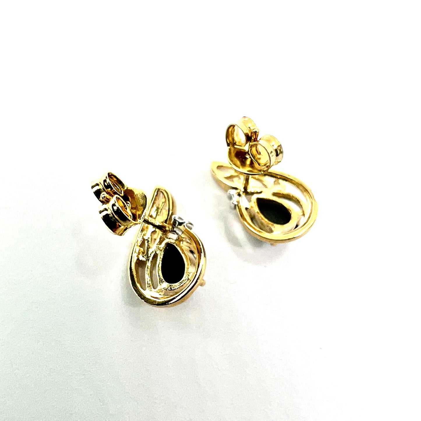 Vintage Diamond Opal Mosaic Solid 9CT Gold Teardrop Stud Earrings