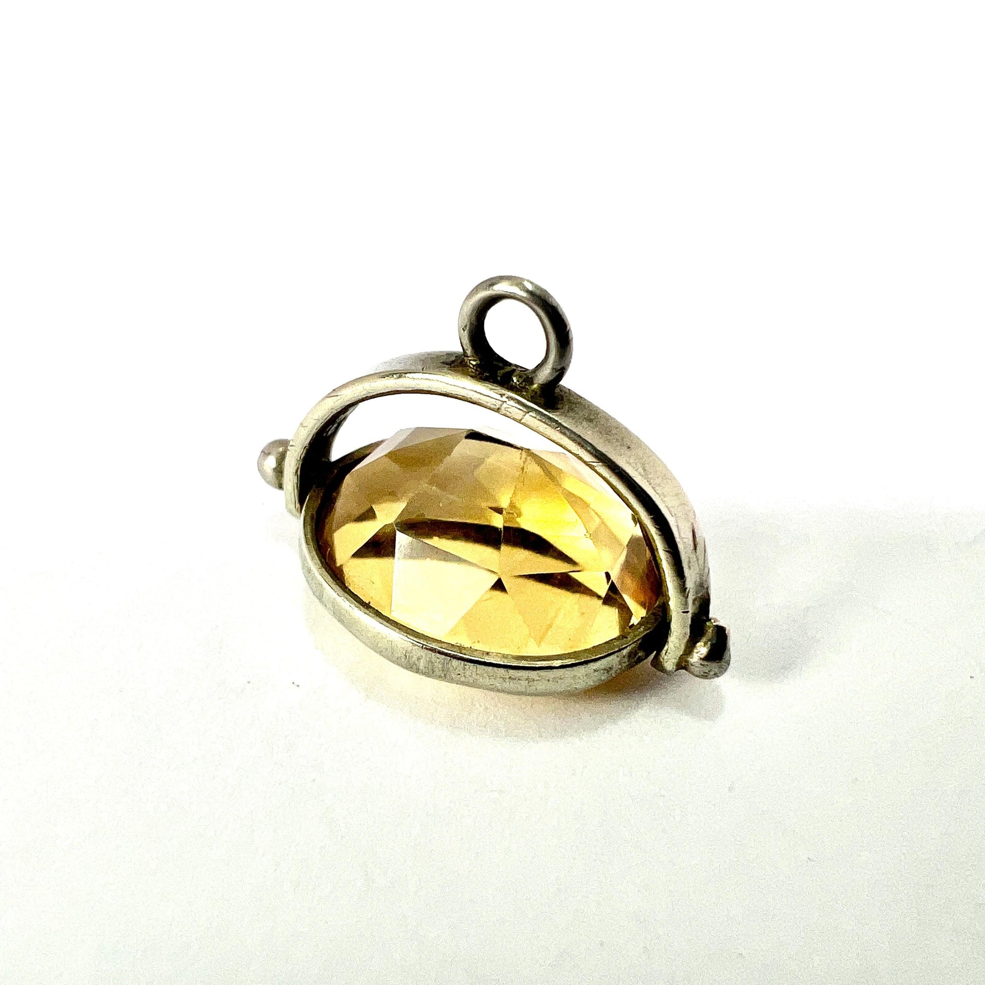 Small Antique Victorian Citrine Spinning Pendant Watch Fob Charm